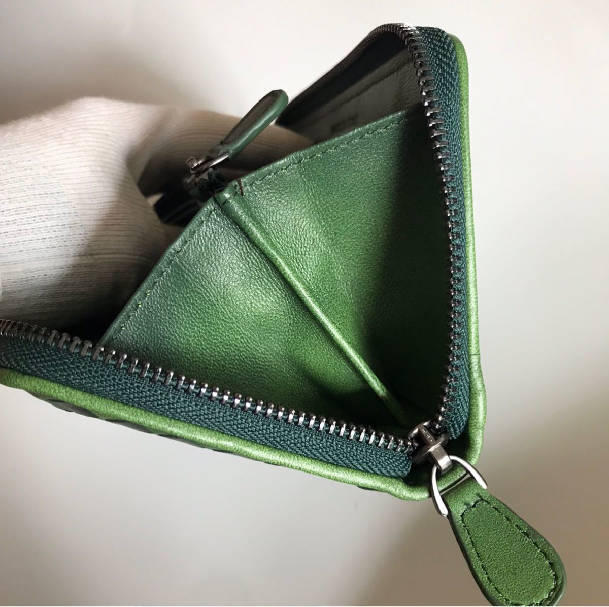 限定商品 ブルー系 希少ラムスキン本革編み込み 長財布 羊革