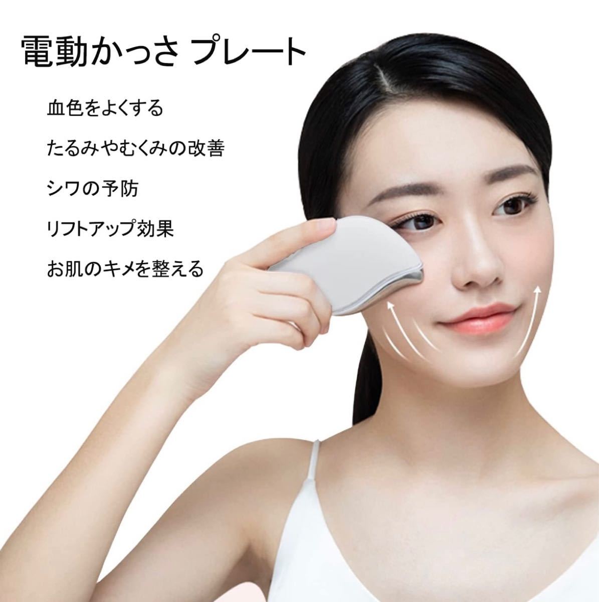 電動かっさプレート 電動温熱カッサ 美顔器 EMS振動 USB充電式 男女兼用 日本語説明書付  美顔器