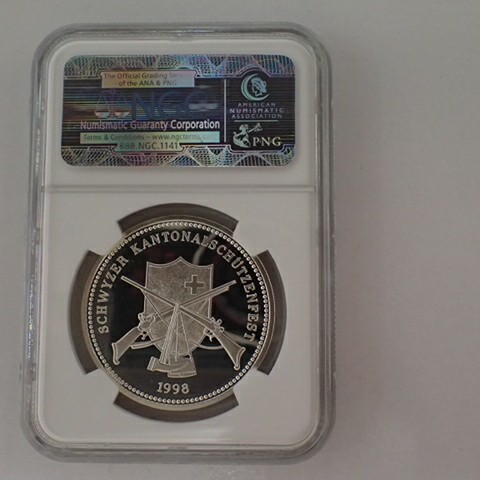 スイス 1998年 現代射撃祭 50Fr 銀貨 NGC PF69UC