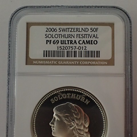 スイス 2006年 現代射撃祭 50Fr 銀貨 NGC PF69UC