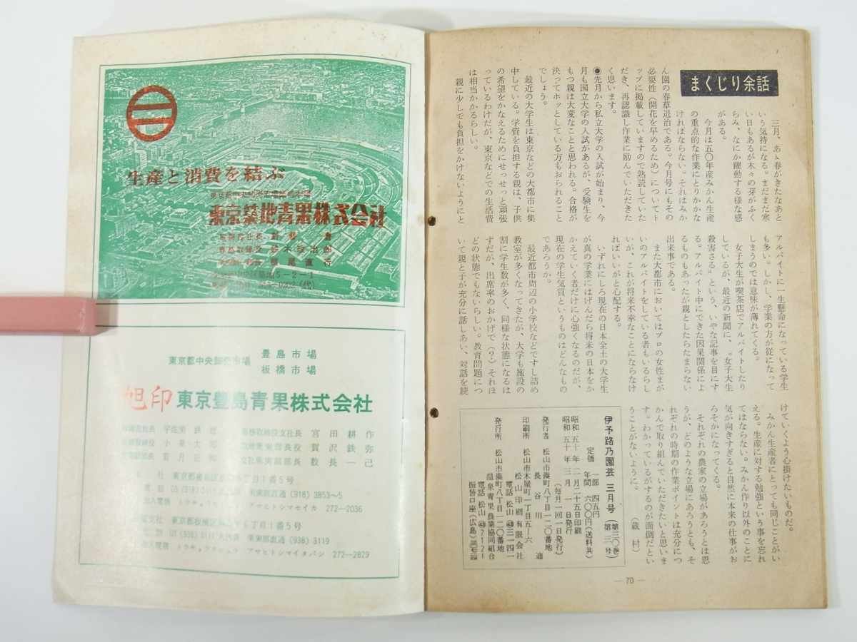 伊予路乃園芸 1975/3 愛媛県松山市 温泉青果農業協同組合 株式会社・澤彦 ミカン園 落葉果樹園 そ菜園 米麦作 ※状態やや難_画像10