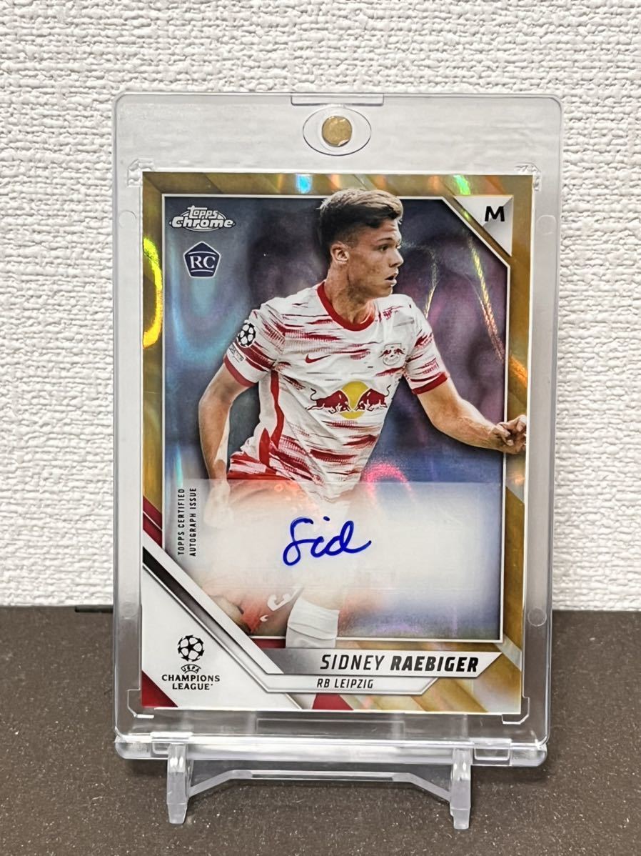 2021-22 Chrome UEFA Champions League Sidney Raebiger シドニー・レイビガー 直書きサイン Auto ルーキー RC Gold Lava SSP RB Leipzig_画像1