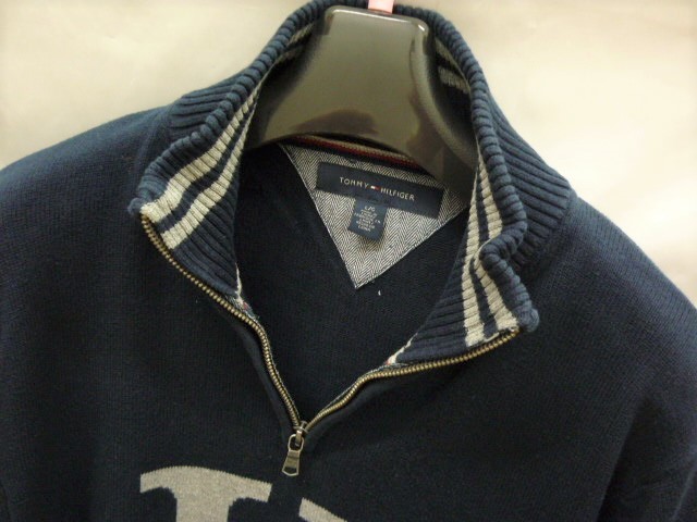 25. TOMMY HILFIGER ハーフジップアップ Ｌ トップス 長袖 紺 ネイビー メンズ ニット トミーヒルフィガー 綿_画像4