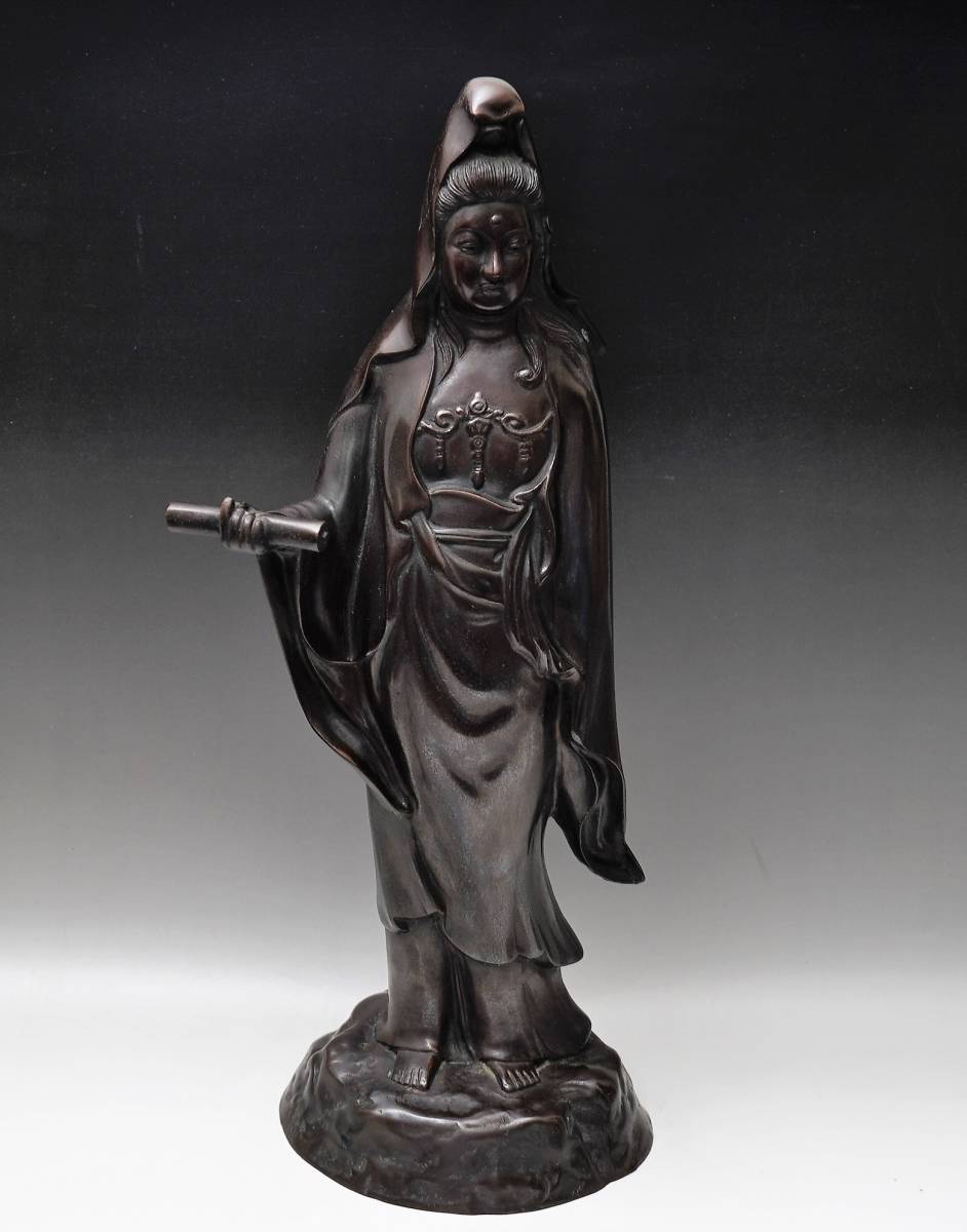 高村光雲 銅製 白衣観音菩薩像 置物 ブロンズ像 仏像 彫刻 置物 細密