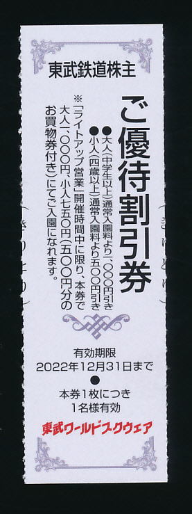 ●東武ワールドスクウェア1,000円割引券５枚組★2022/12/31迄有効● _画像2