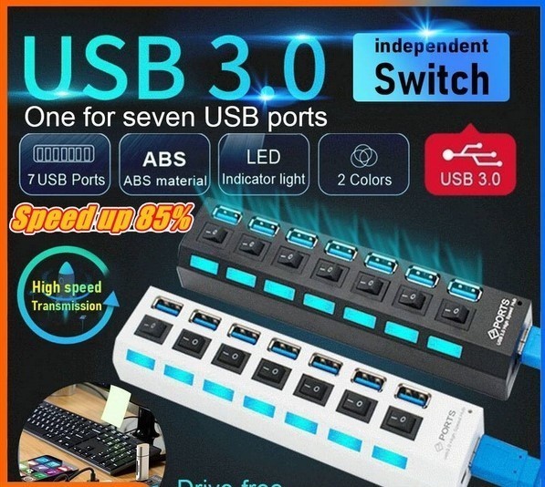 USB3.0 hub 7PORTS independent power supply switch attaching 