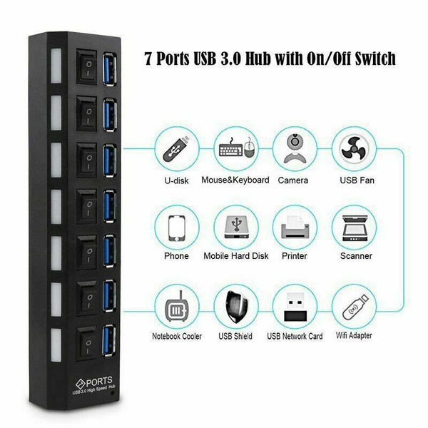 USB3.0 hub 7PORTS independent power supply switch attaching 