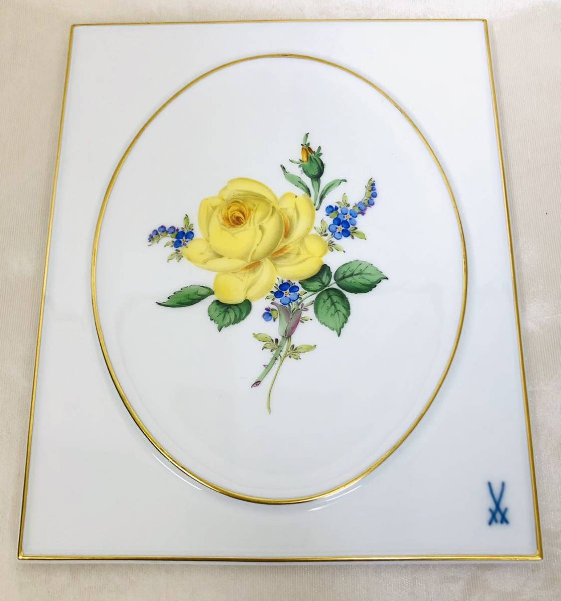 ♪1円〜◇美品◇Meissen マイセン イエローローズ 陶板画 陶芸品 www