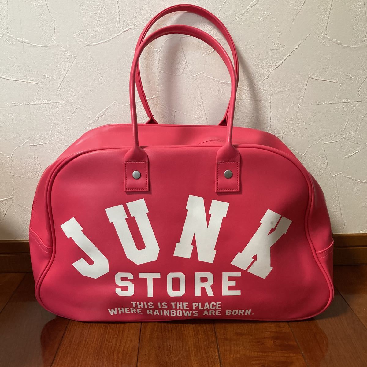 JUNK STORE・ジャンクストアー・ボストンバッグ・トートバッグ・スポーツバッグ・ピンク・サイズ・２４×４１×１３・定価2900円_画像1