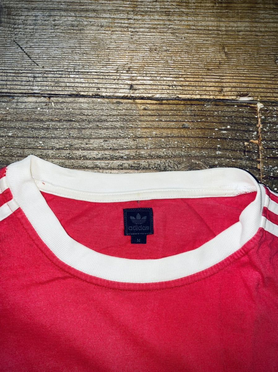 80s USA製 adidas 赤 リンガー 3ライン Tシャツ M アディダス 90s ビンテージ_画像4