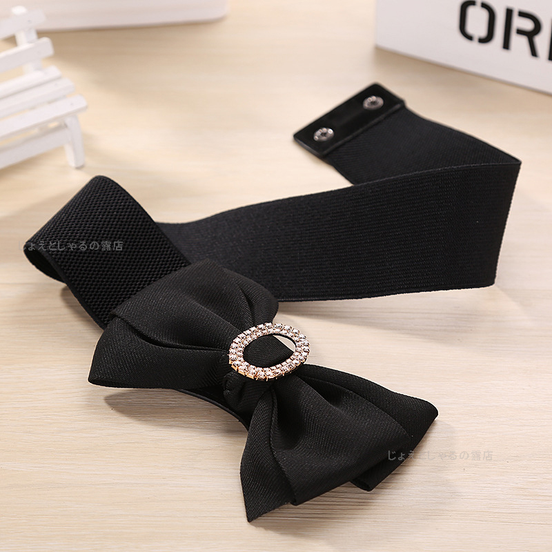 [ black ]biju- buckle belt big ribbon lady's belt wedding rubber ribbon 