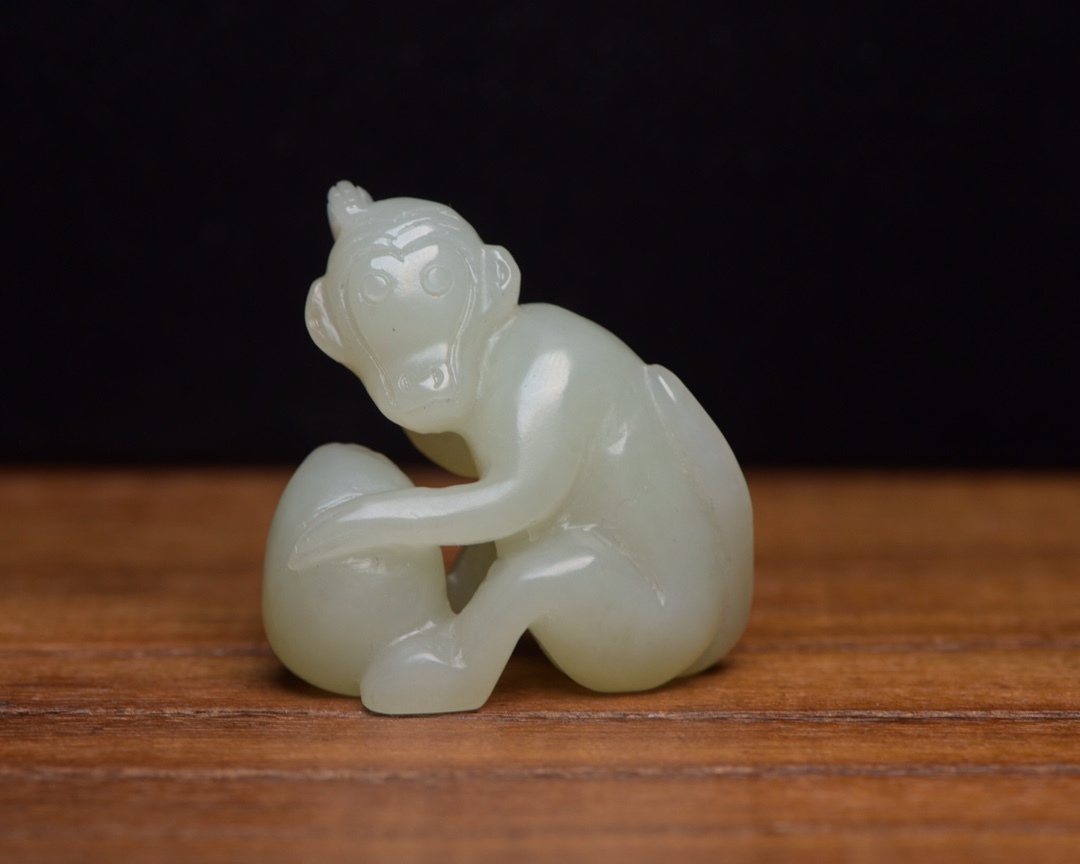 聚寳齋*和田玉精彫*靈猴】置物賞物超美品中国古美術稀少珍品sariater