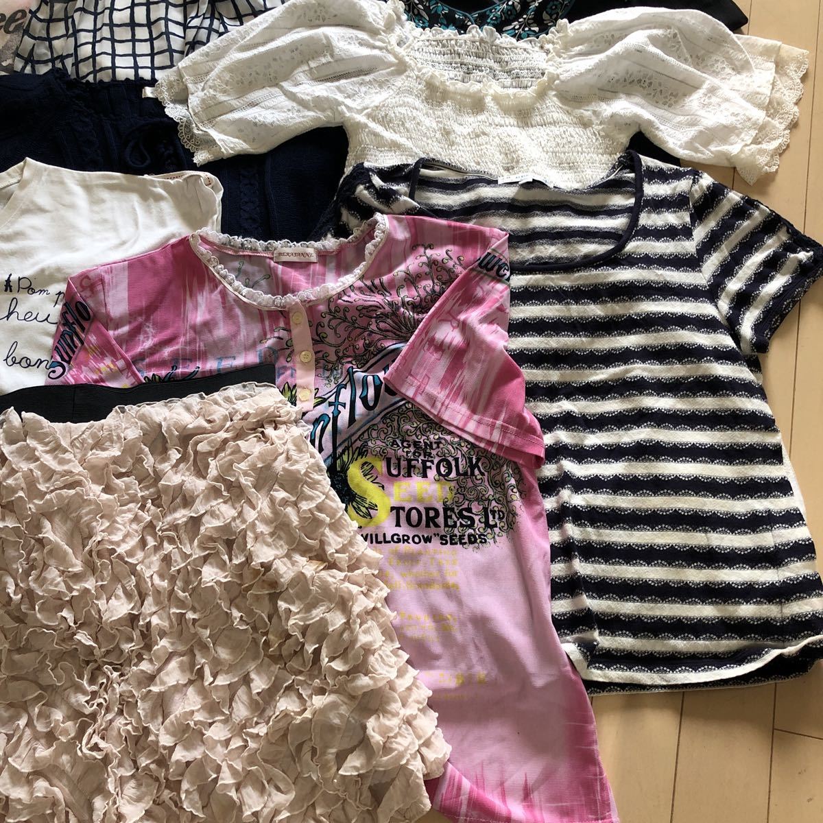 USEDまとめ売り女の子女児 150 Mセット大量福袋 ウエス エコ 長袖 半袖 トレーナー ベスト 18点セット超お買い得中古子供服 中高生 他