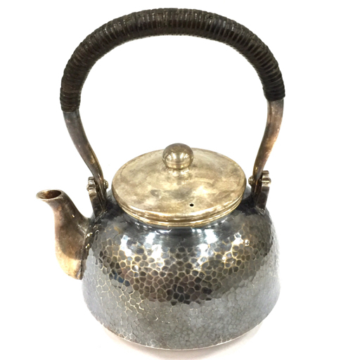 銘無し 純銀製 湯沸 銀瓶 煎茶道具 高さ 約9cm 幅 約10cm 口径 約5.9cm