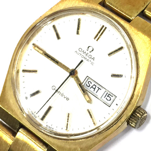 オメガ 腕時計 ジュネーブ Geneve ラウンド デイデイト ゴールド金具 自動巻き メンズ 純正ベルト OMEGA