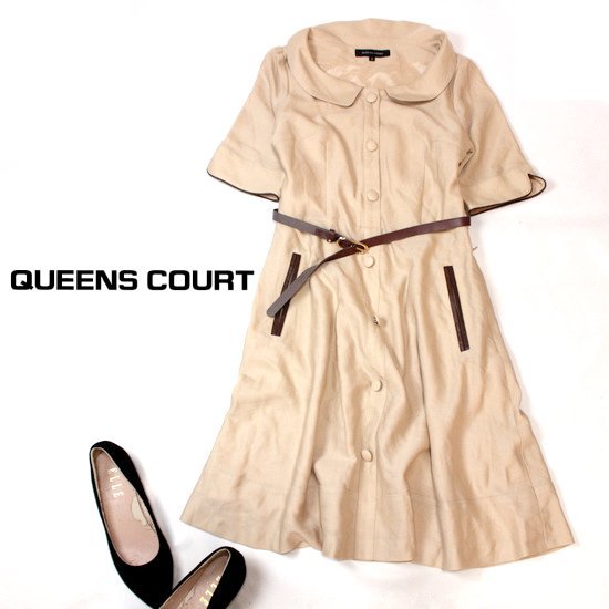 ☆☆ 美品 QUEENS COURT クイーンズコート ☆☆ 綺麗め ベルト付き ワンピース 0号 春 夏 22C06_画像1