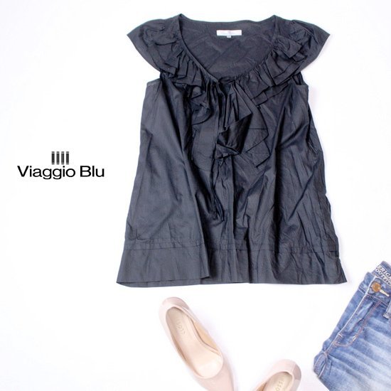 ☆☆ 美品 Viaggio Blu ビアッジョブルー ☆☆ 可愛いフリル コットン カットソー 2号 M 春 夏 22A07_画像1