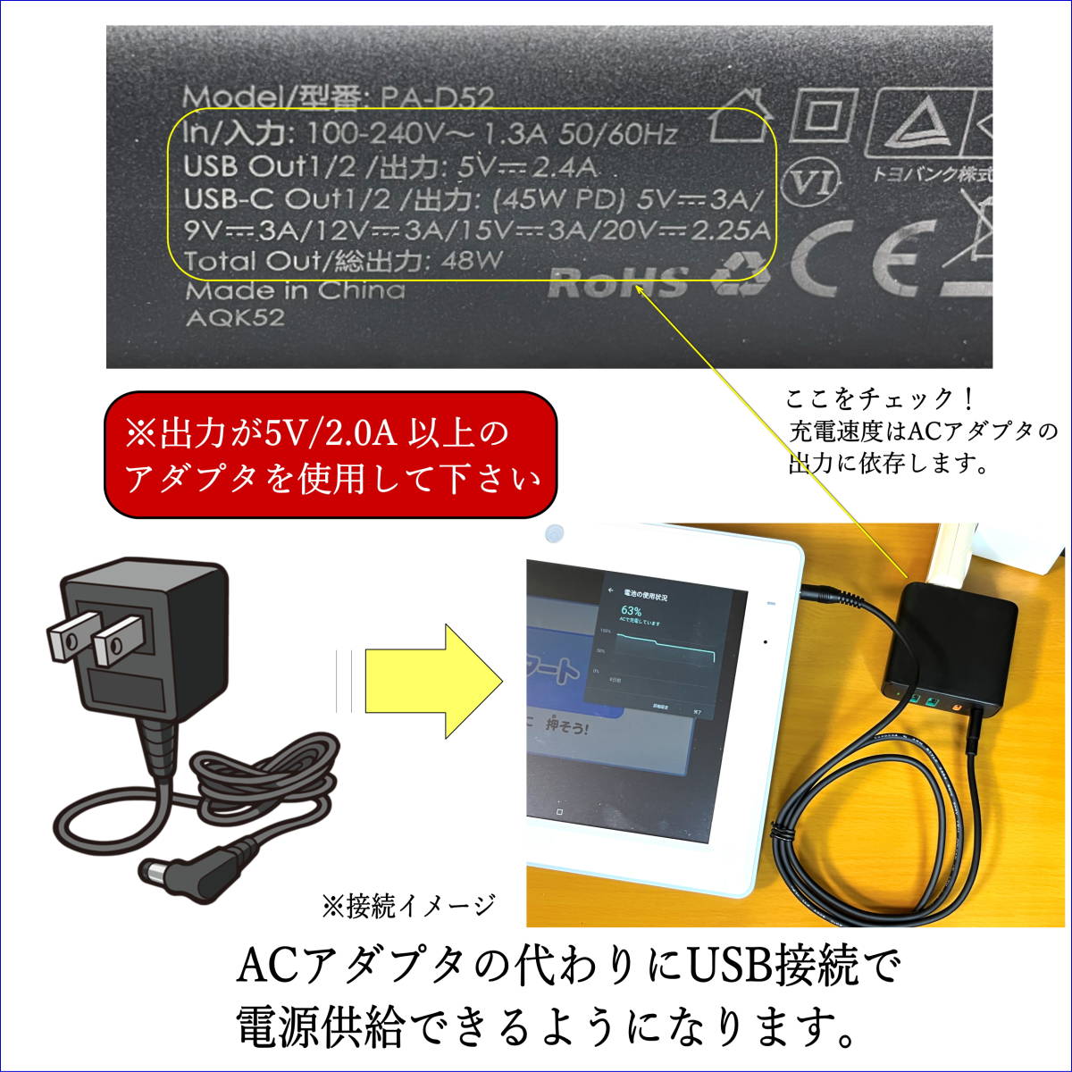 ☆チャレンジタッチ スマイルゼミ タブレットの充電用ケーブル USBTypeC 1m ACアダプタの代用 予備 互換