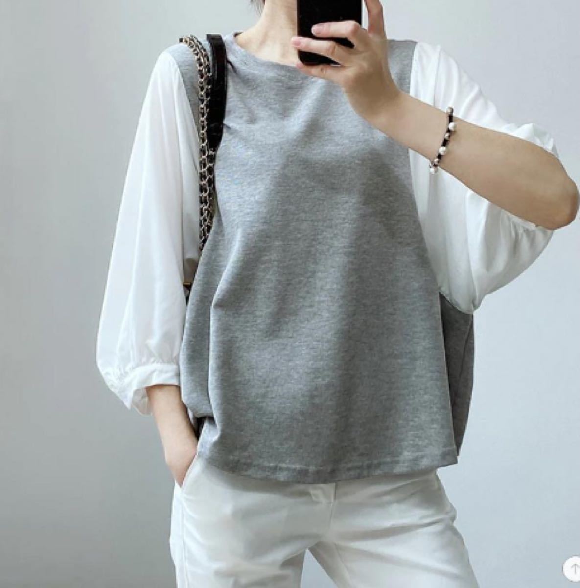 Paypayフリマ レディース夏服 切り替えトップス グレー白 シンプル カジュアル オフィス 韓国 Paypayフリマ レディース夏服 切り替えトップス グレー白 シンプル カジュアル オフィス 韓国
