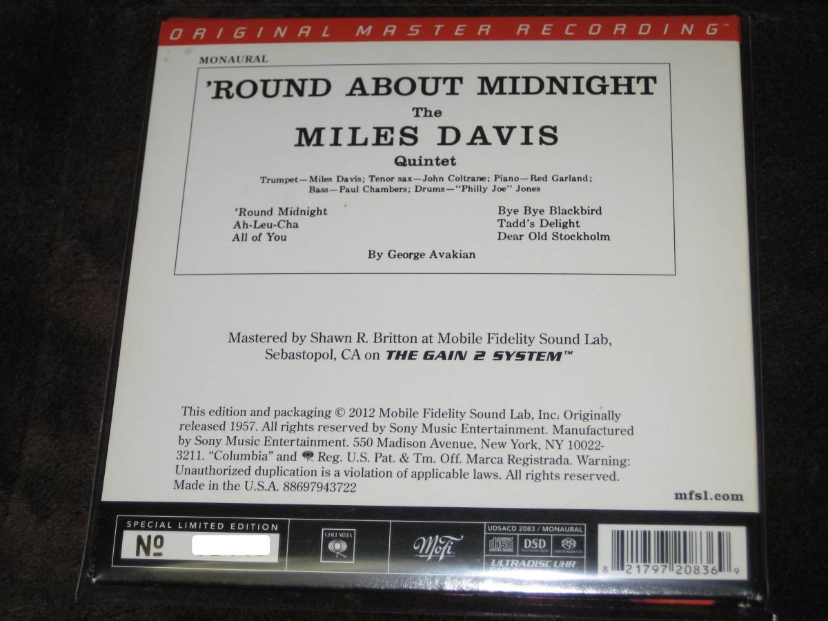 MILES DAVIS マイルス・デイビス / ROUND ABOUT MIDNIGHT 2012年発売 MFSL社 Hybrid SACD 輸入盤_画像2