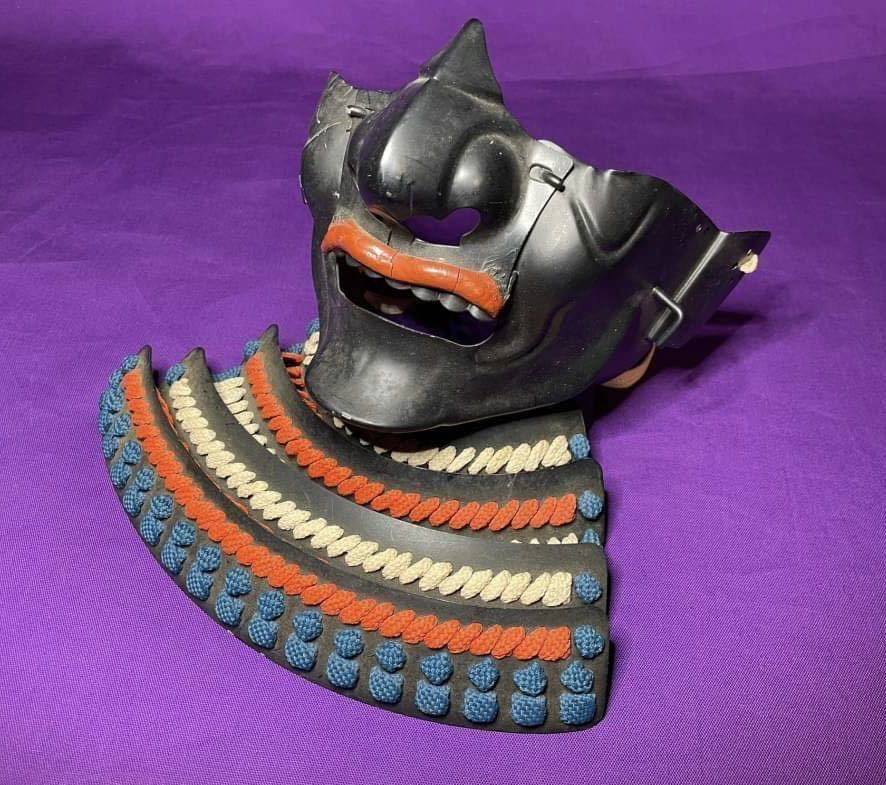 時代物!! 等身大 面頬 鼻付 鉄地 黒塗 鎧兜/甲冑/具足/武具/武将/武者