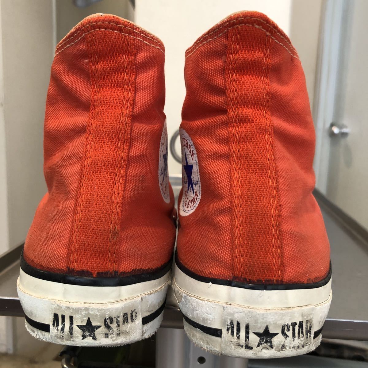 80'sビンテージCONVERSE オールスター　希少オレンジHI USA製　囲み　当て布　7 1/2 26cm_画像4