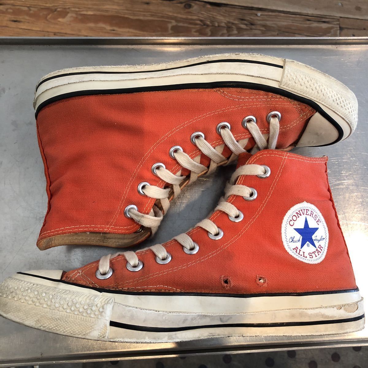 80'sビンテージCONVERSE オールスター　希少オレンジHI USA製　囲み　当て布　7 1/2 26cm_右空気穴のハトメが欠損しています