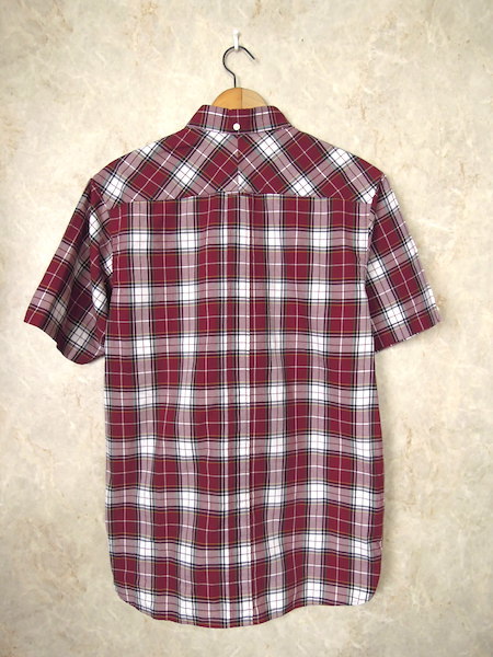 FRED PERRY Bold Check Shirt◆ мужской S размер  / тёмно красный   цвет / белый / проверка / длинный рукав   рубашка  / длинный  .../ хлопок  /... красный ...