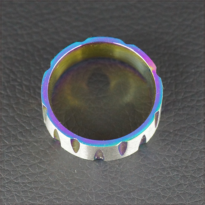 [RING] V Shape Cut Titanium Steel Rainbow V字 カット チタン ヒート グラデーション レインボー 8mm フラット リング 22号 【送料無料】_画像5