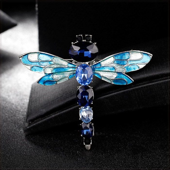 [BROOCH] Gold Enamel Blue Dragonfly エナメル 彩色 クリスタルCZ ブルー ドラゴンフライ 青色のトンボ 6cm ブローチ 【送料無料】_画像4