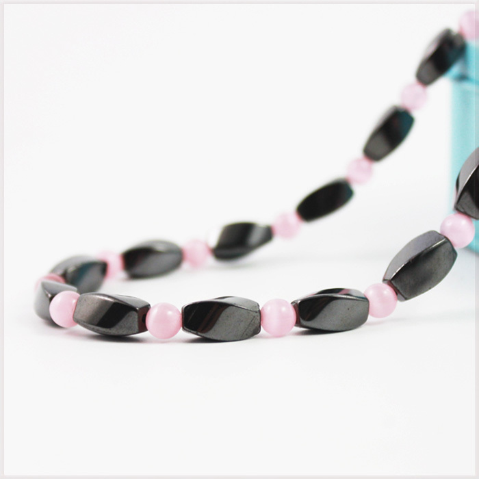 [NECKLACE] Hematite Pink Cat Eye 磁気マグネット ヘマタイト & ピンク キャッツアイ ストーン ヒーリングネックレス 52cm 【送料無料】_画像4