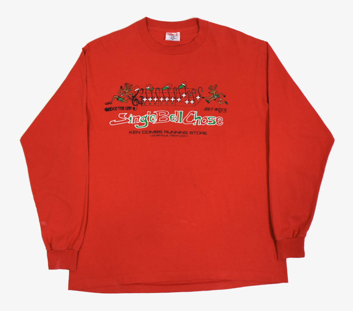 USA製 1990s KEN COMBS RUNNING STORE L/S Tee XL Red オールド長袖Tシャツ ロンT クリスマス トナカイ レッド