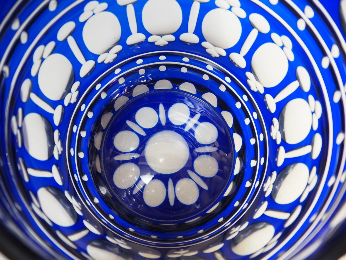 茶道具　水指　硝子　水差し　切子硝子 切子ガラス 藍色 受け皿付き_画像6
