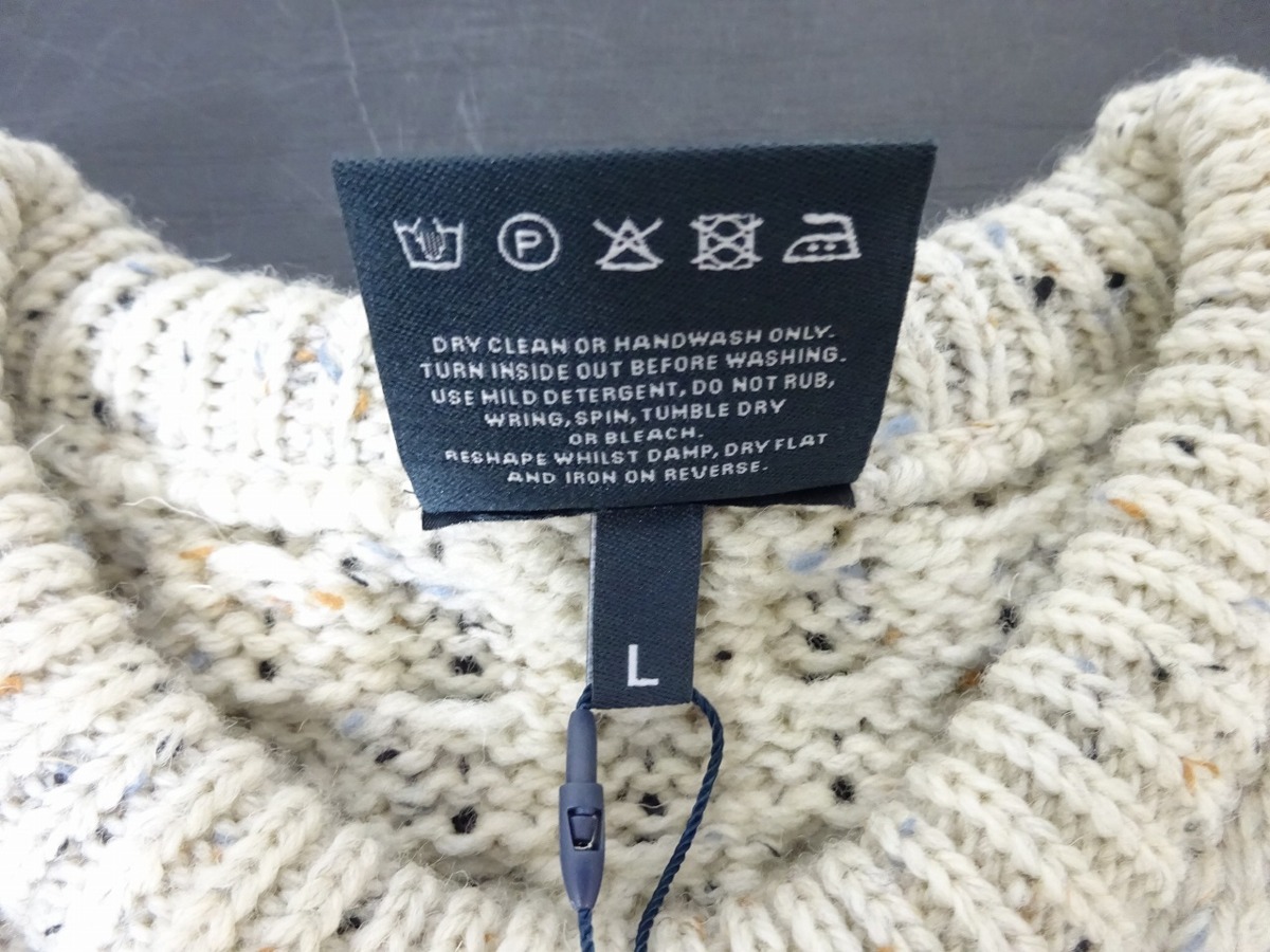 新品 未使用品 ニット セーター Lサイズ aran WOOLLEN MILLS メリノウール100％ アイルランド製 ベージュ×グレー　管理番号1170_画像8