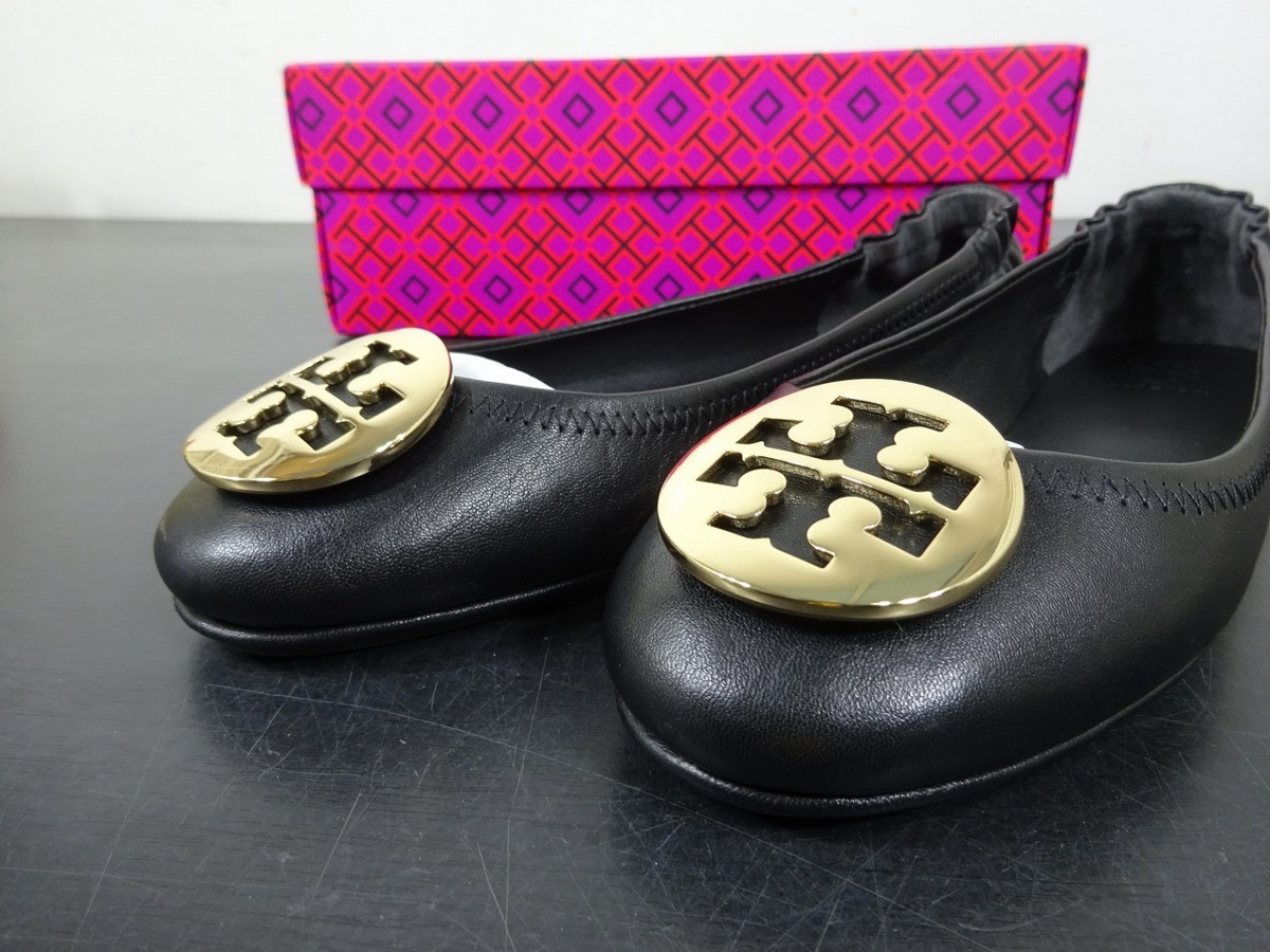 未使用品 トリーバーチ TORYBURCH 50393 サイズ US 7 バレエシューズ レディース MINNIE TRAVEL BALLET WITH METAL LOGO PERFECT BLACK GOL_画像7