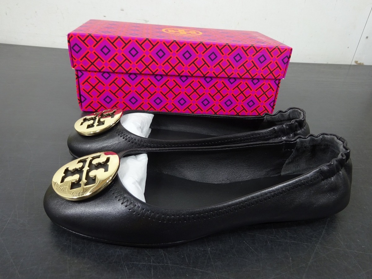 未使用品 トリーバーチ TORYBURCH 50393 サイズ US 7 バレエシューズ レディース MINNIE TRAVEL BALLET WITH METAL LOGO PERFECT BLACK GOL_画像1