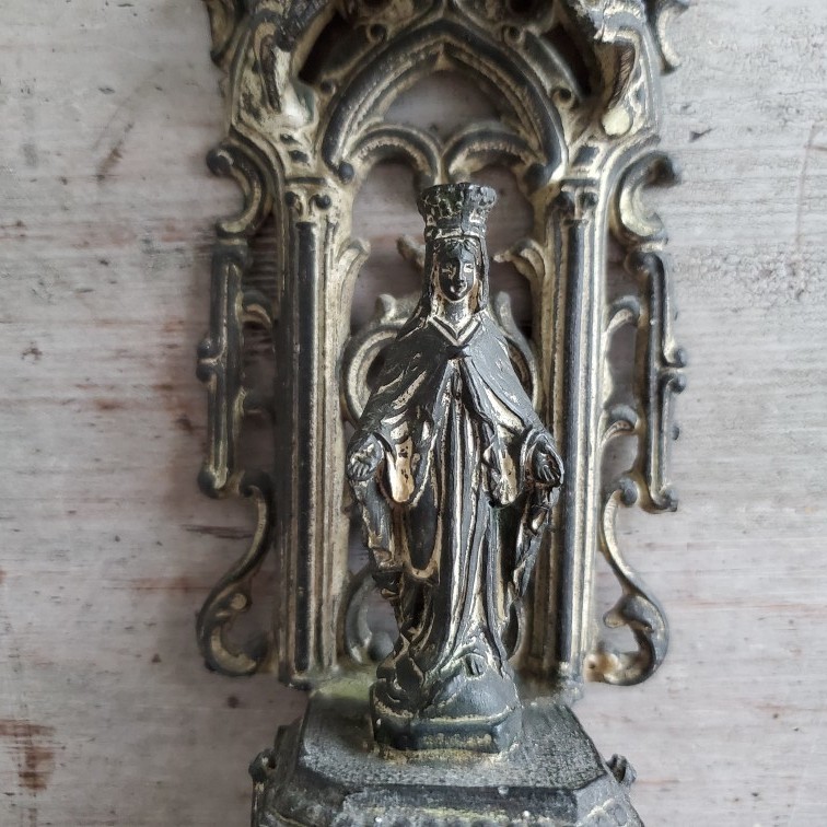 フランスアンティーク 聖母マリア像 マリア像 ゴシック様式 金属製 聖 