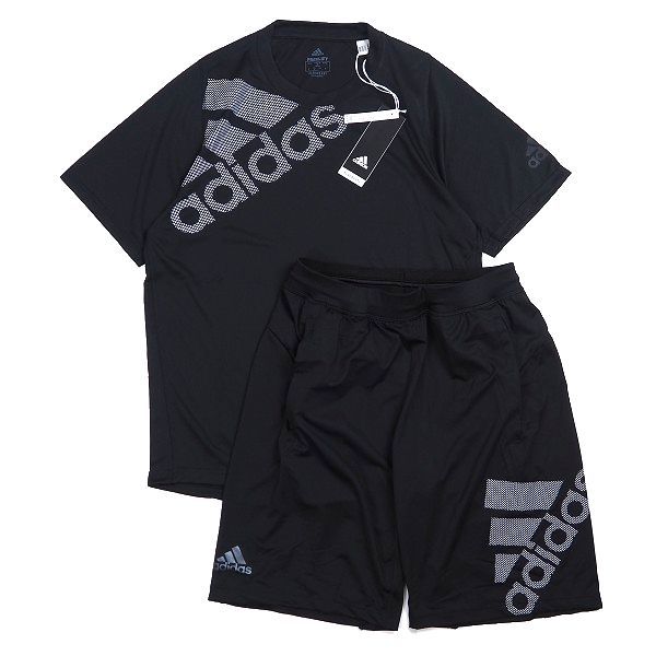 N520 新品 adidas アディダス 上下セット ビッグロゴ Tシャツ ハーフパンツ トレーニング セットアップ 吸汗速乾性 XO ブラック_画像10