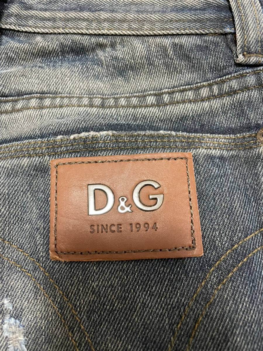 美品☆[D&G by DOLCE&GABBANA] TIGHT FIT レザープレート ダメージ加工 インディゴデニムパンツ 30 R50663 ディーアンドジー_画像6