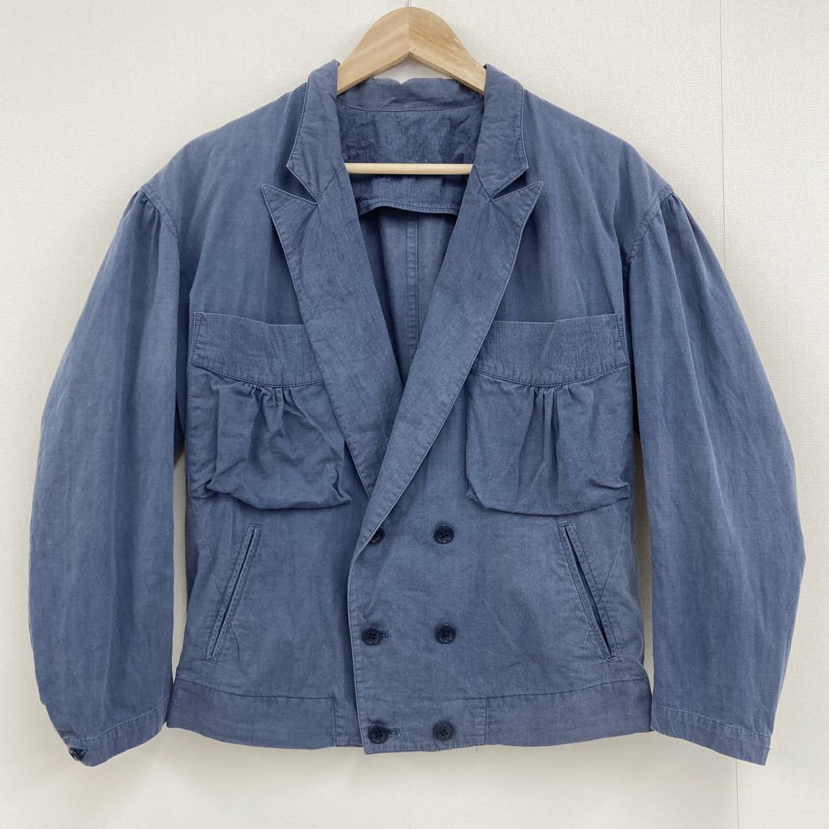 80s 90s Y's vintage ショート丈 テーラードジャケット ダブル ブルー