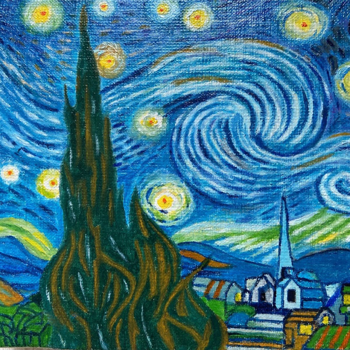 肉筆手描きの油絵模写画　ゴッホの名画　星月夜