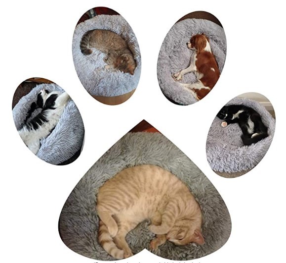 猫ベッド 犬ベッド ペットベッド 【Lサイズ】 ラウンド型 ペットクッション 【ダークグレー】 クッション 防寒 