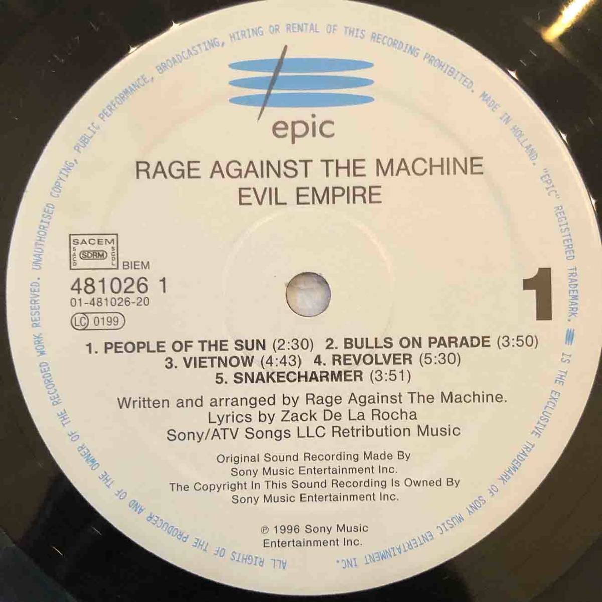 #1996 year EU record original RAGE AGAINST THE MACHINE / Evil Empire 12~LP EPC 481026 1 Epic