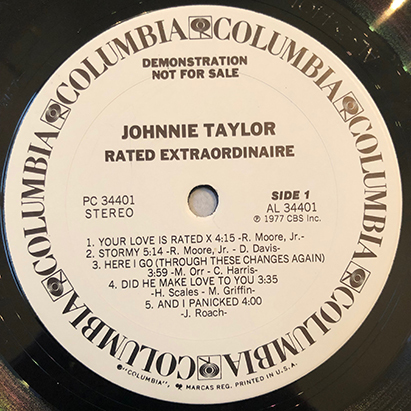 ■1977年 US盤 オリジナル DEMO盤 JOHNNIE TAYLOR / RATED EXTRAORDINAIRE 12”LP PC 34401 COLUMBIA_画像3