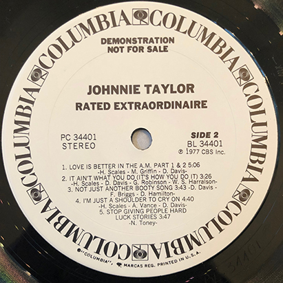 ■1977年 US盤 オリジナル DEMO盤 JOHNNIE TAYLOR / RATED EXTRAORDINAIRE 12”LP PC 34401 COLUMBIA_画像4