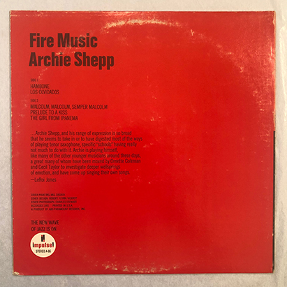 ■1965年録音 US盤 ARCHIE SHEPP / Fire Music 12”LP AS-86 Impulse! 「イパネマの娘」の画像2