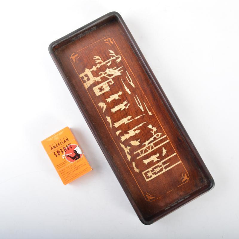 中国 唐木紫檀製 無垢刳り貫き 煎茶盆 香盆 M R4359B-
