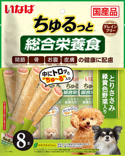 いなばペットフード 株式会社 [いなばペットフード] いなば ちゅるっと総合栄養食 とりささみ 緑黄色野菜入り 8本 入数16 3ケース販売 