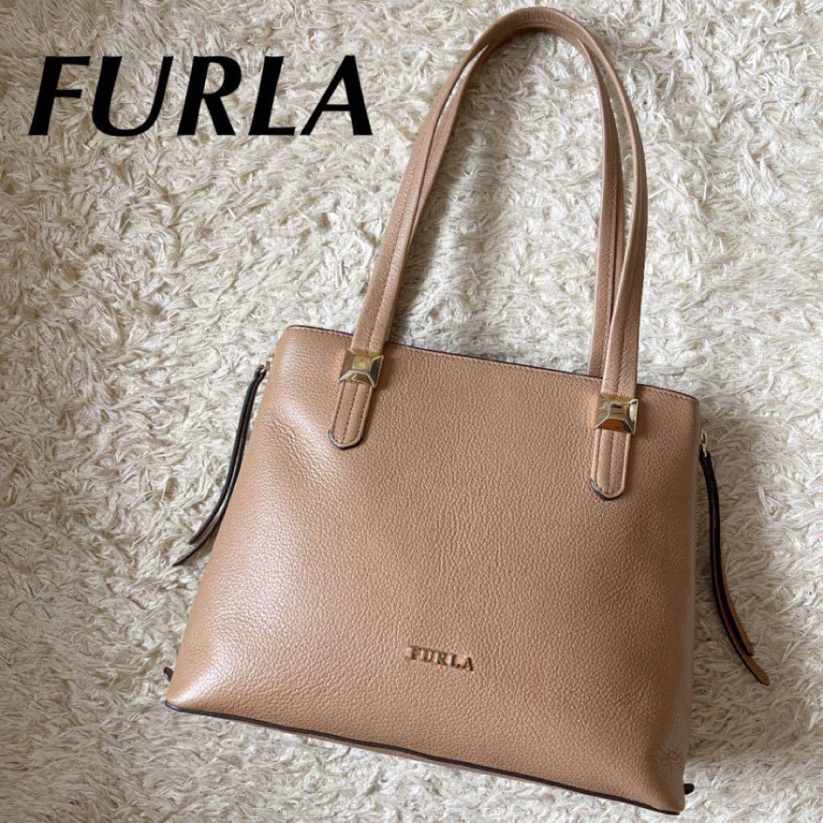 FURLA フルラ トートバッグ KIM キム 肩掛け可 サイドファスナー サイドジップ シボレザー シボ革 ブラウン