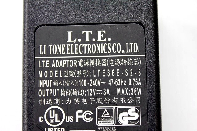 L.T.E ACアダプター LTE36E-S2-3　LI TONE ELECTRONICS /12V 3.0A/外径約5.5mm 内径約2.5mm◆　L.T.EAC12V01Y_画像2